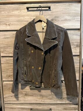 Skies Are Dark Grey Double-Breasted Moto Blazer